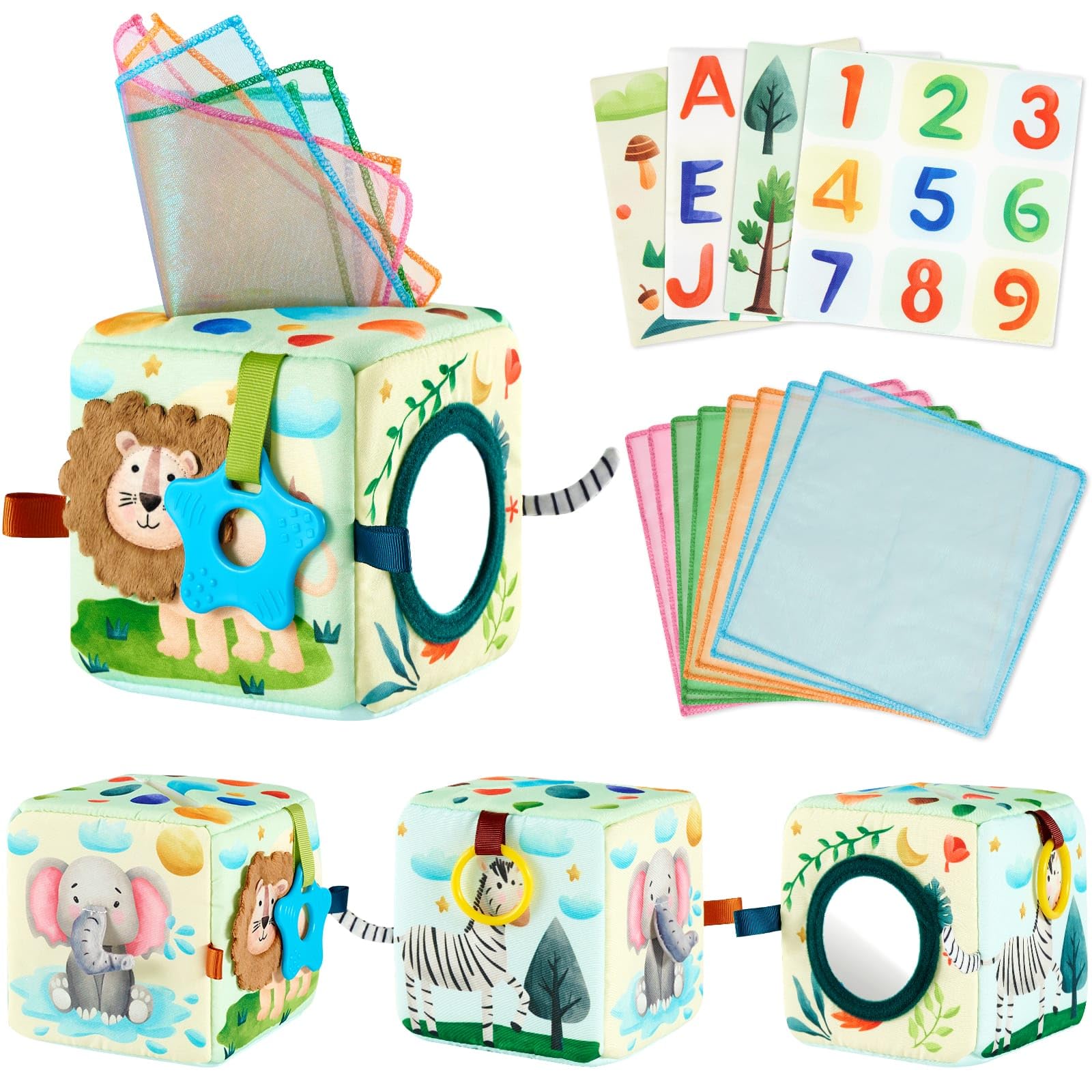 Wernnsai Baby Tissue Box Soft Montessori Toys For Babies 6-12 Months High Contrast Crinkle Sensory Toys With 4 Crinkle Tissue &
