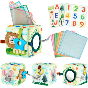 Wernnsai Baby Tissue Box Soft Montessori Toys For Babies 6-12 Months High Contrast Crinkle Sensory Toys With 4 Crinkle Tissue &