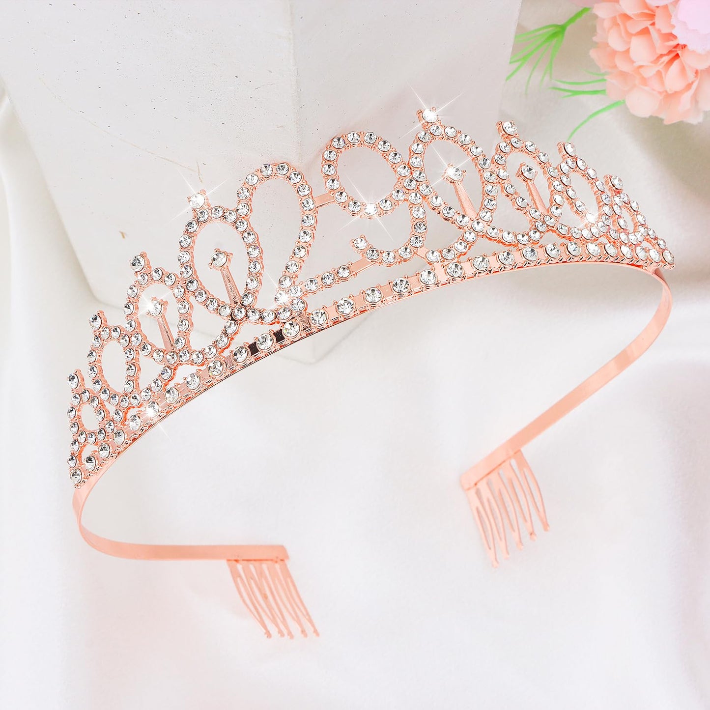 CIEHER 29th Birthday Crown, Sash and Pearl Pin Set, Rose Gold, Women Friends Birthday Gifts
