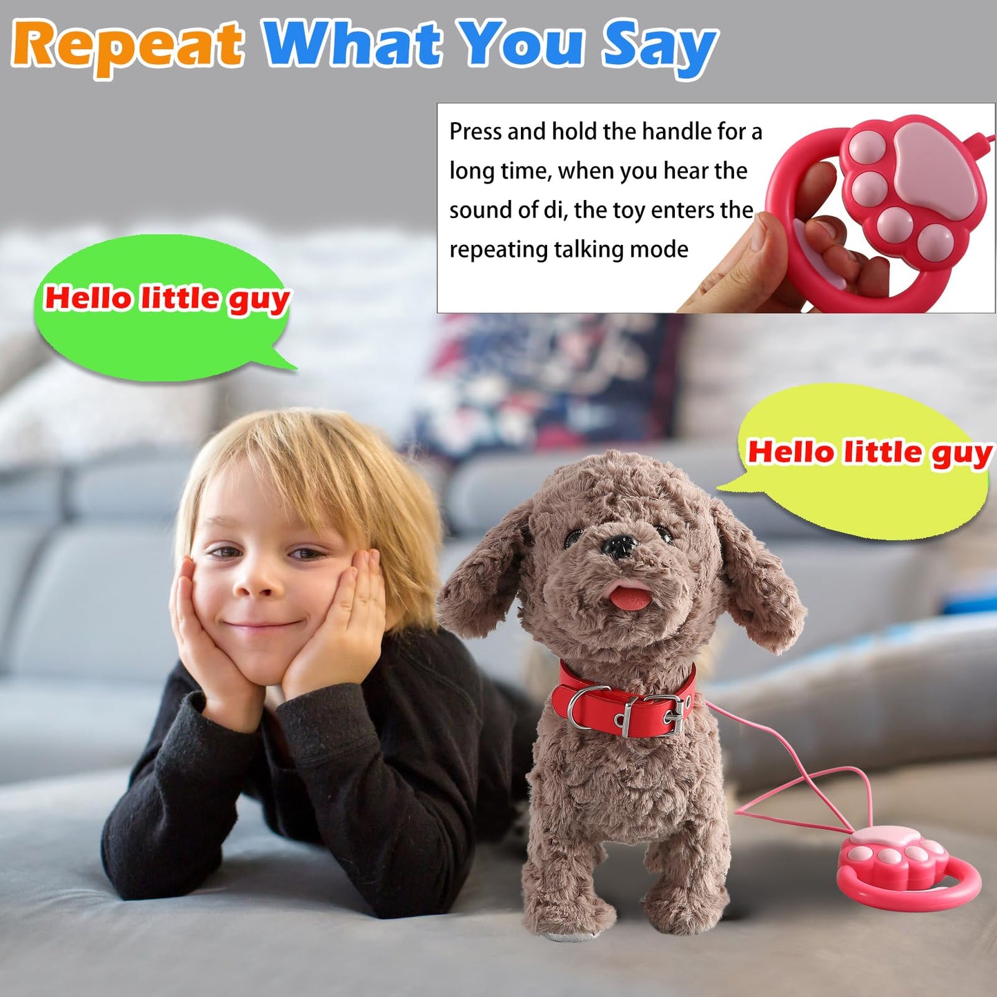 Walking Barking Dog Toy Singing Puppy Set, Repeat What You Say Teddy With Control Leash Electronic Dog, Touch Or Voice Control Realistic Robot Musical Dancing Animated Plush Pet For Toddler