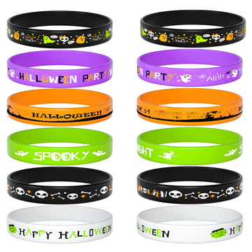 FEPITO 60Pcs Halloween Silicone Wristbands Halloween Party Goodie Bag Filler Trick or Treat Gifts, 6 Styles