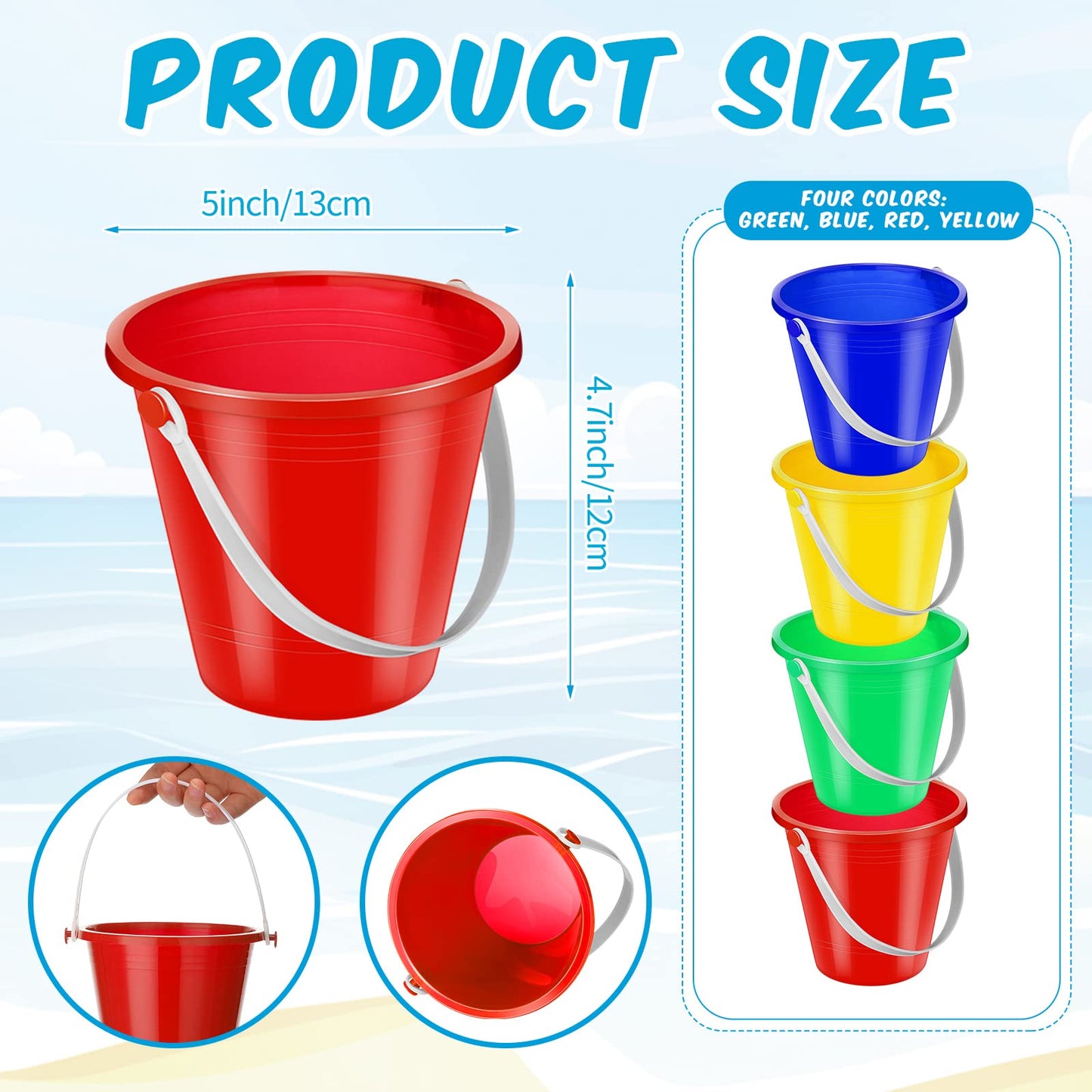 Didaey 24 Pcs 5 Inch Beach Bucket Sand Buckets Colorful Fun Plastic Pails And Sandcastle Mold For Kids Toddler Tool Summer Beach