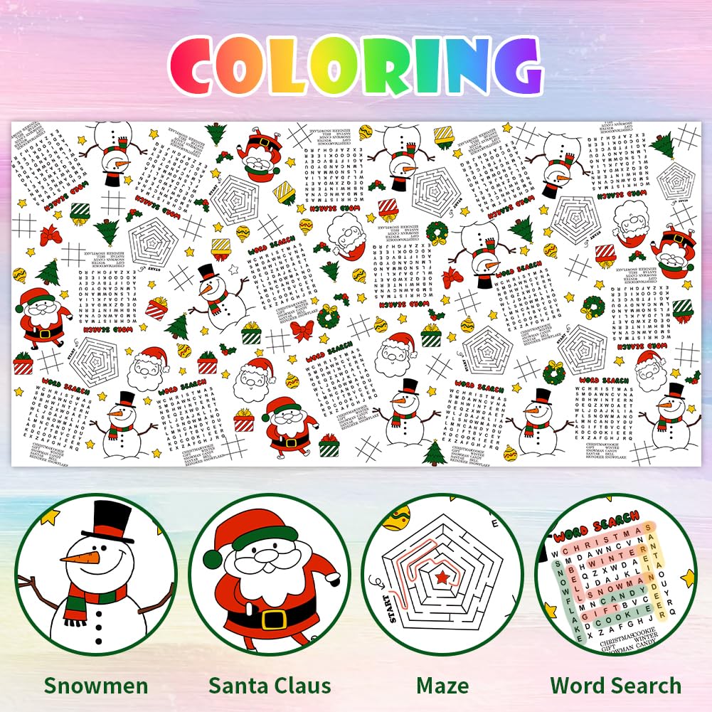 Labeol 1 Pack Christmas Tablecloth,Christmas Coloring Tablecloth for Kids,54x108 Giant Christmas Santa Claus Snowman Maze Color-