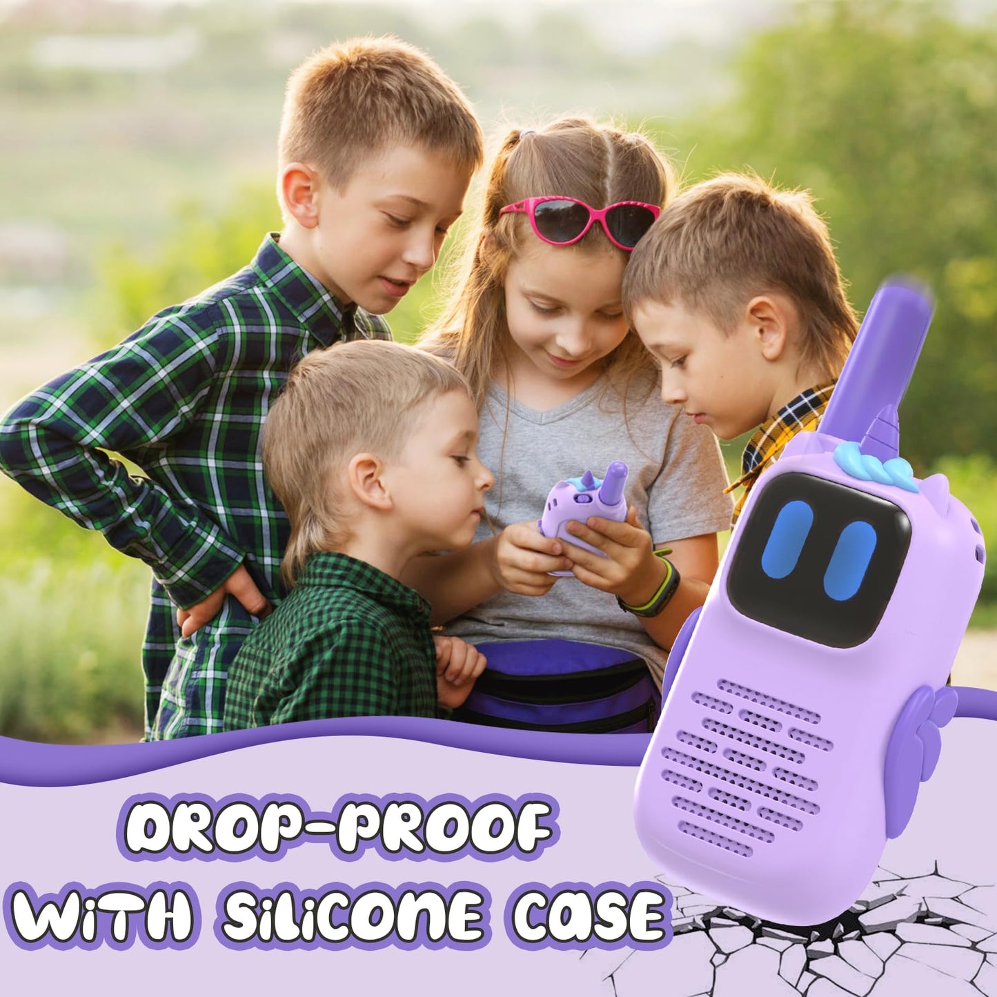 Holiky Purple Walkie Talkies With Silicone Cover, Toys For 3-4 Year Old Girls Boys, Kids Walkie Talkies 1000Ft Range 2 Way Radio