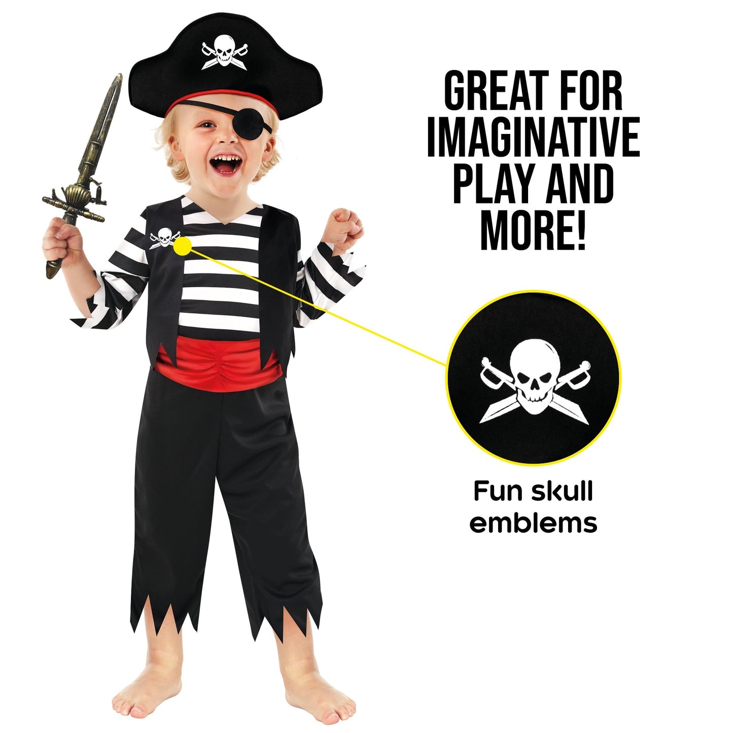 Morph Toddler Kids Pirate Costume Boys Pirate Costume Accessories for Kids Halloween Pirates Outfit Boys, Small
