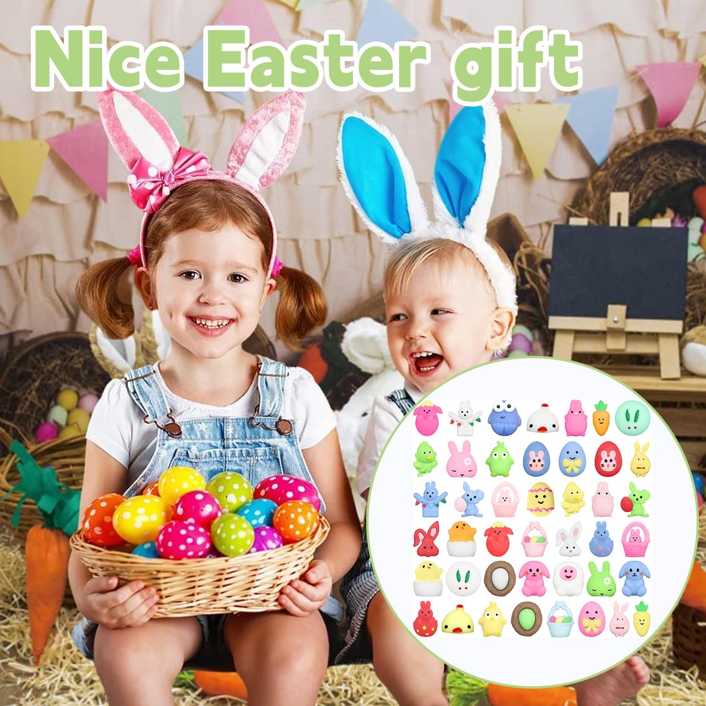 Lidifc 43 Pcs Easter Mochi Squishy Toys Stress Relief Squishies Easter Toys For Kids Girls Boys Toddlers Easter Basket Stuffers