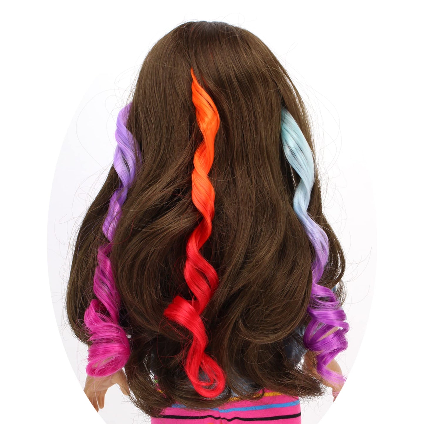 Sophia's 3-Piece Ombre Rainbow Clip-in Hair Extensions for 18” Dolls, Curly, Aqua/Orange/Lavender, Medium, Model DNCHC3-UPC