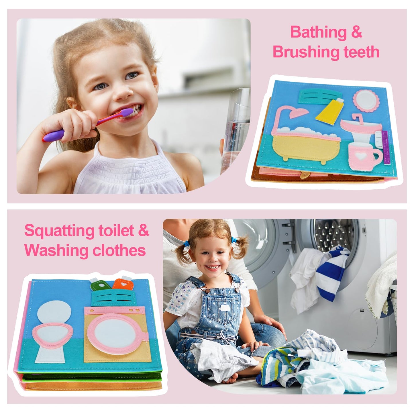 Montessori Felt Busy Book Toddlers Quite Book Preschool Early Learning Educational Travel Toys For Kids Age 3 4 5 6 Years Autism Sensory Cloth Book Daily House Activity Story Book Girls Easter Gift