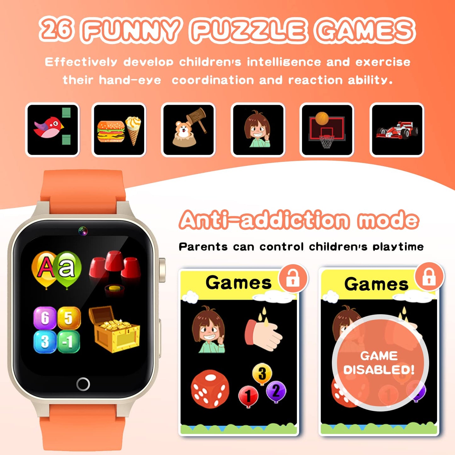 Cosjoype Kids Smart Watch Gift For Girls Age 3-12, 26 Games Hd Touch Screen Kids Watches With Video Camera Music Player Learn Cards 12/24 Hr Educational Toys Birthday Gifts For Girls Ages 4 5 6 7 8