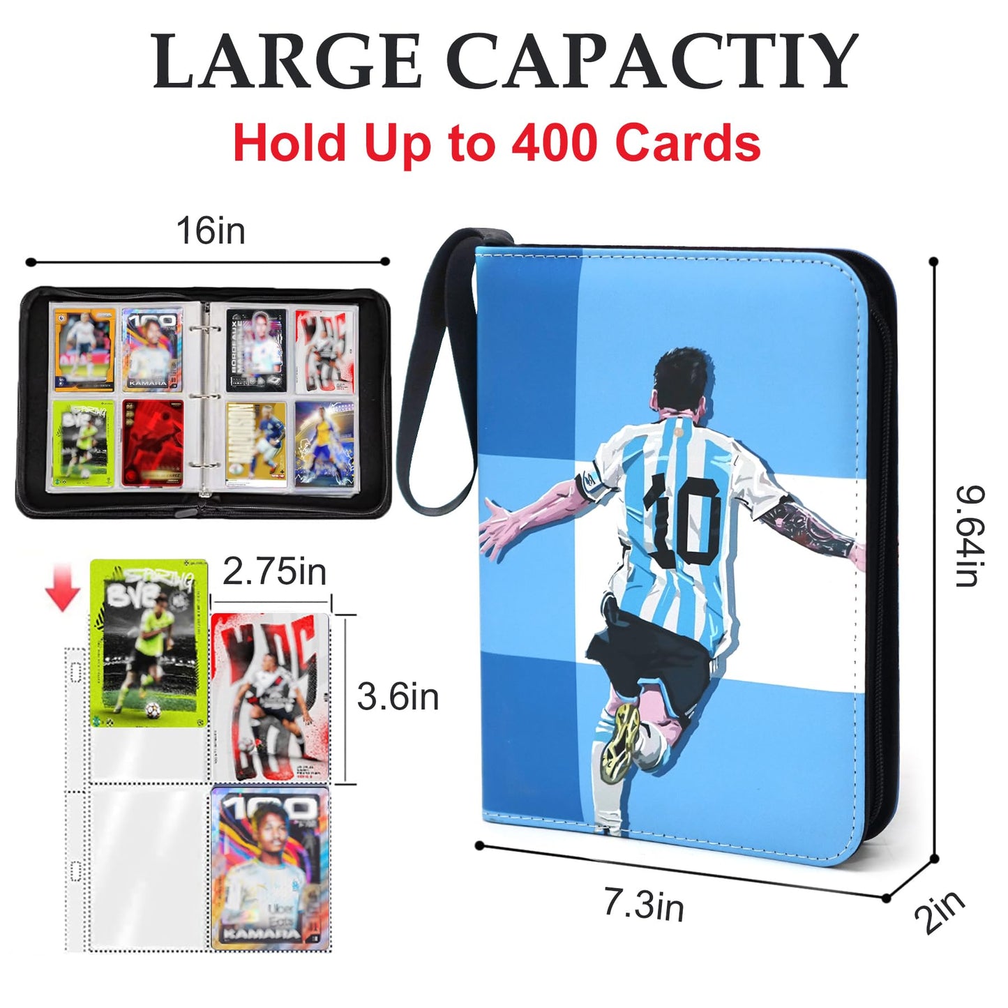 400 Pockets Soccer Card Binder for Soccer Trading Cards 2025-2026 Portable Waterproof Storage Bag with Removable Sleeves for Sports TCG Cards Collectors