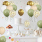Green And Gold Balloons, 60Pcs Sage Green Apricot Balloons, 12 Inch Metallic Gold Confetti Balloons Retro Green Latex Balloons F