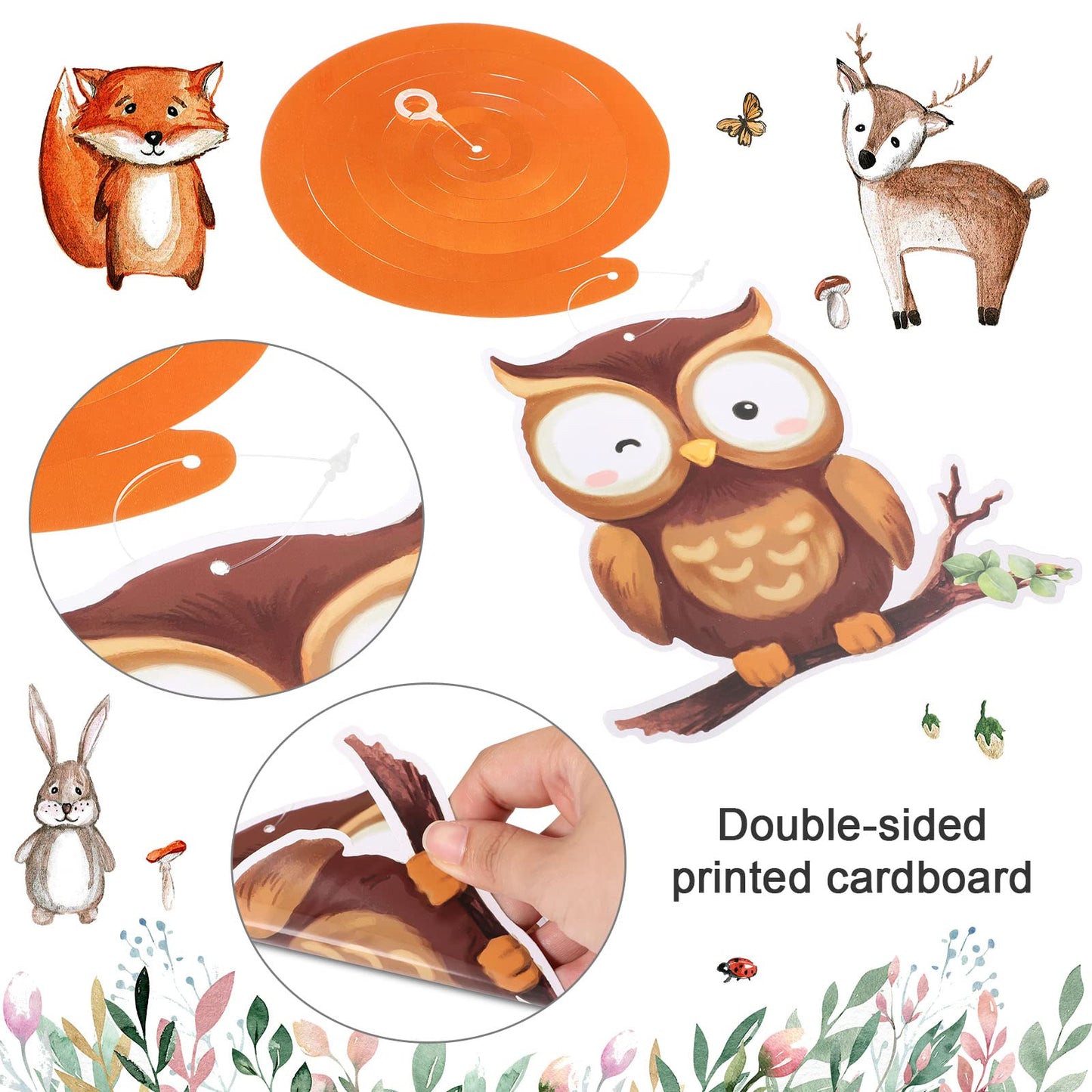 Outus 51 Pieces Woodland Baby Shower Party Decorations Woodland Birthday Hanging Swirl Decorations Forest Animals Creatures Part