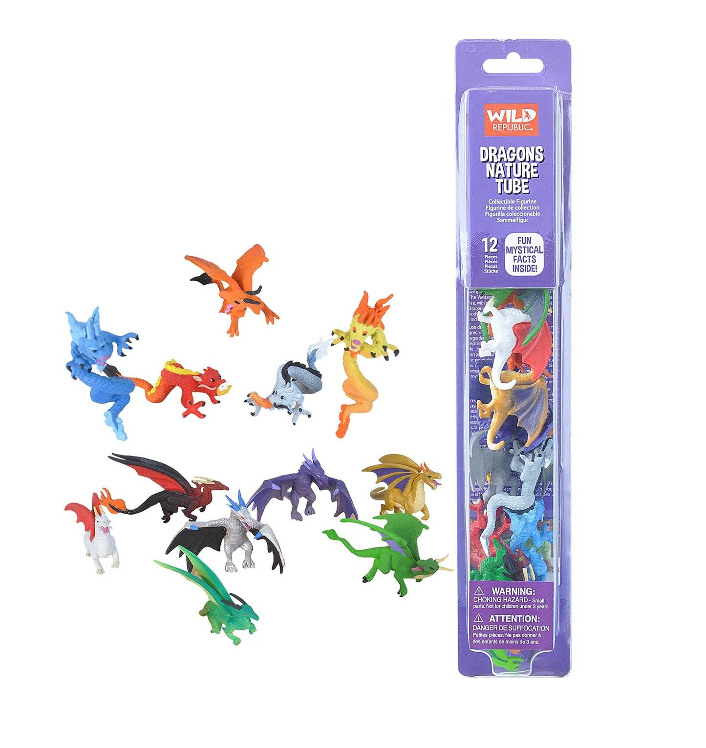WILD REPUBLIC Dragon Figurines Tube - 12 Resin Dragon Toys, 6 Poses, 13 Inches