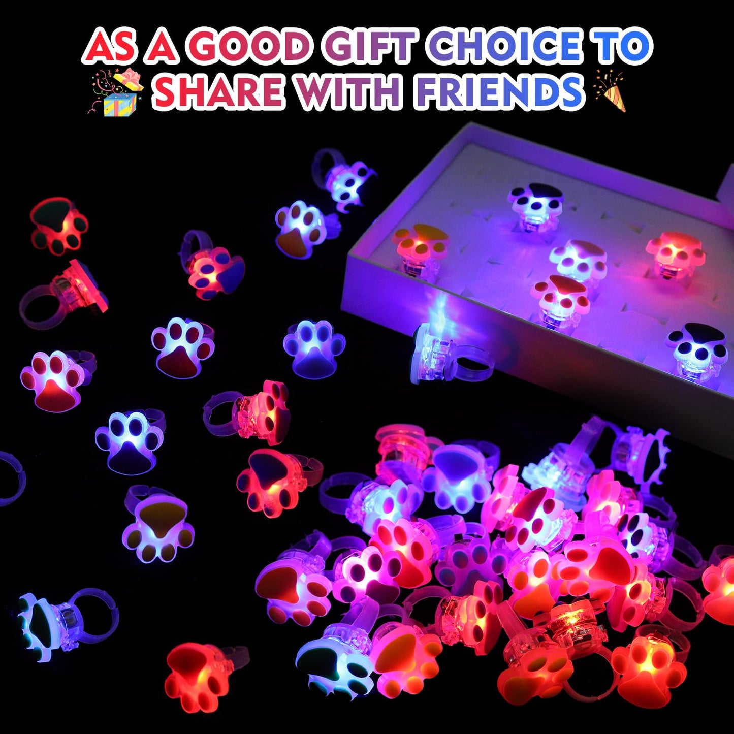 TUWUNA Paw Print LED Light Up Rings 24 Pcs Paw Party Favors Glowing Finger Rings Toys for Pet Puppy Dog Birthday Party Supplies,