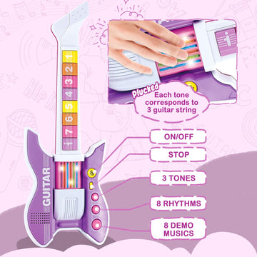 Deao Kids Guitar And Microphone Set With Stand Adjustable Height Music Light Karaoke Music Toys Christmas Birthday Gift For Kids Boys Girls (Purple)