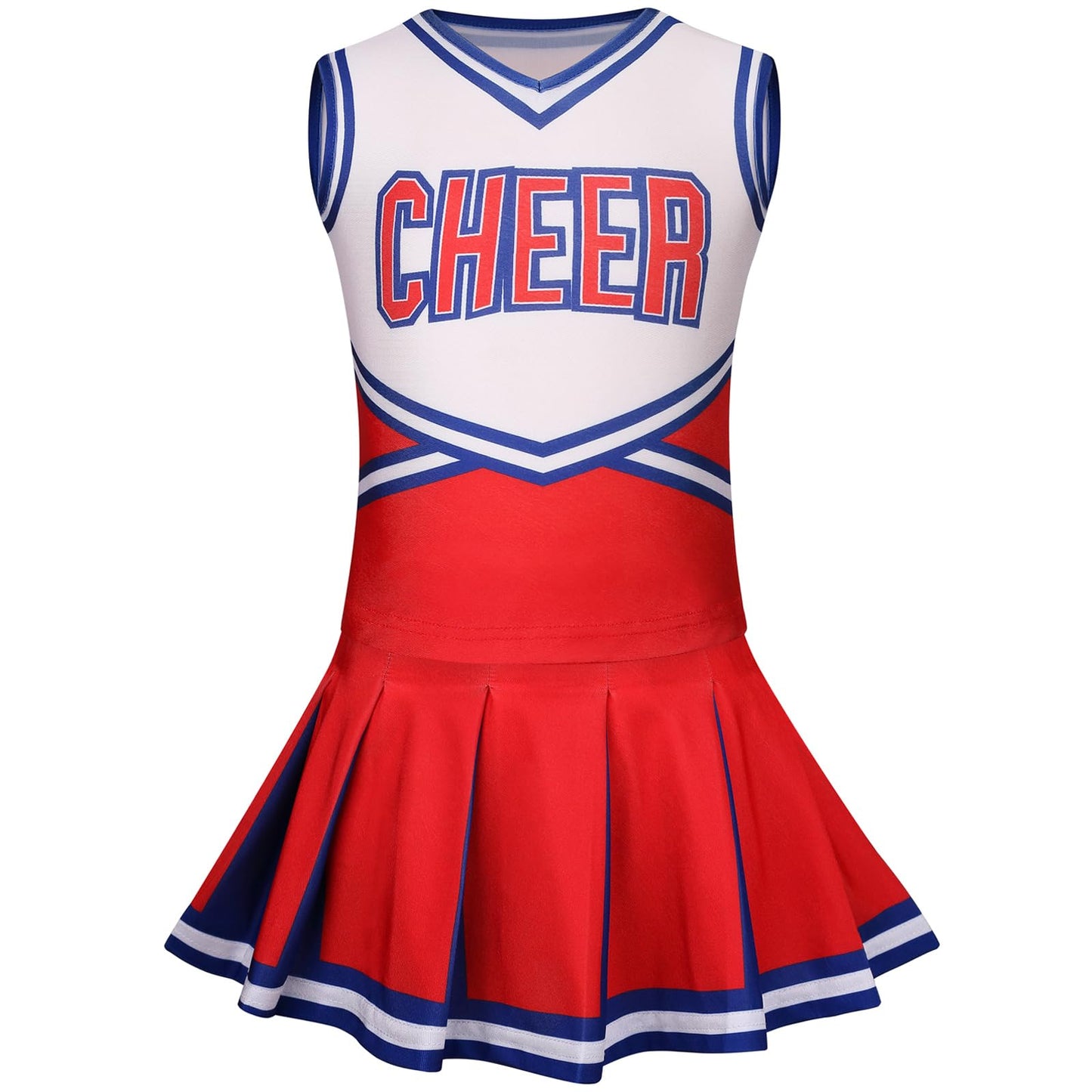 Grajtcin Girls Cheerleader Costume Kids Cheer Uniform Cheerleading Outfit Halloween Fancy Dress For 6-7 Years Pompoms(130, Red)