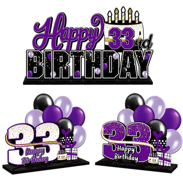 Lingteer Happy 33Rd Birthday Purple Acrylic Table Topper Centerpieces Set - Cheers To 33 Years Old Birthday 33Rd Bday Party Gift Decorations.