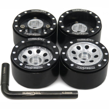 Hobbysoul Adjustable Offset 1.0 Beadlock Wheels Black Silver, Heavy 1.0 Offset Rc Rims Wheels 21G/Rim For 1/18 Traxxas Trx4M Axi