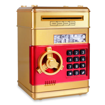 Gudoqi Piggy Bank, Electronic Money Bank, Safe Mini Atm Cash Coin Can, Auto Scroll Paper Money Saving Box, Great Birthday Gifts For Kids, Gold