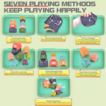 Hummigoo Animal Stacking Cups Bath Toys For Toddlers, 8Pcs Nesting Cups Set For Boys & Girls 1-3, Montessori Toys For Toddlers 6