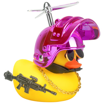 Wonuu Rubber Yellow Duck Car Ornaments Cool Duck Car Dashboard Decorations With Propeller Helmet Sunglasses (Colorful Pink-Yellow G)