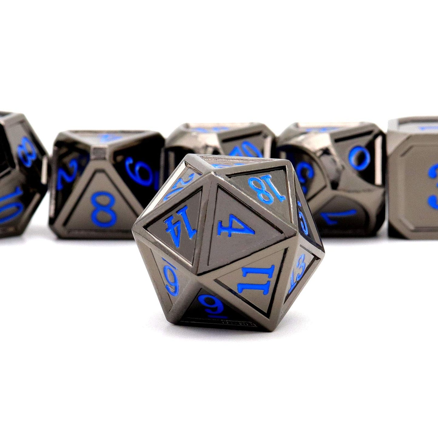 Haxtec Black Metal Dnd Dice Set D&D W/Gift Metal Case Polyhedral Dice For Dungeons And Dragons Ttrpg-Black Blue Numbers