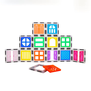 PicassoTiles 30 Piece Window and Door Clip On Magnetic Blocks Magnet Tiles Magnets Building Tile Construction Toy Set STEM Educa