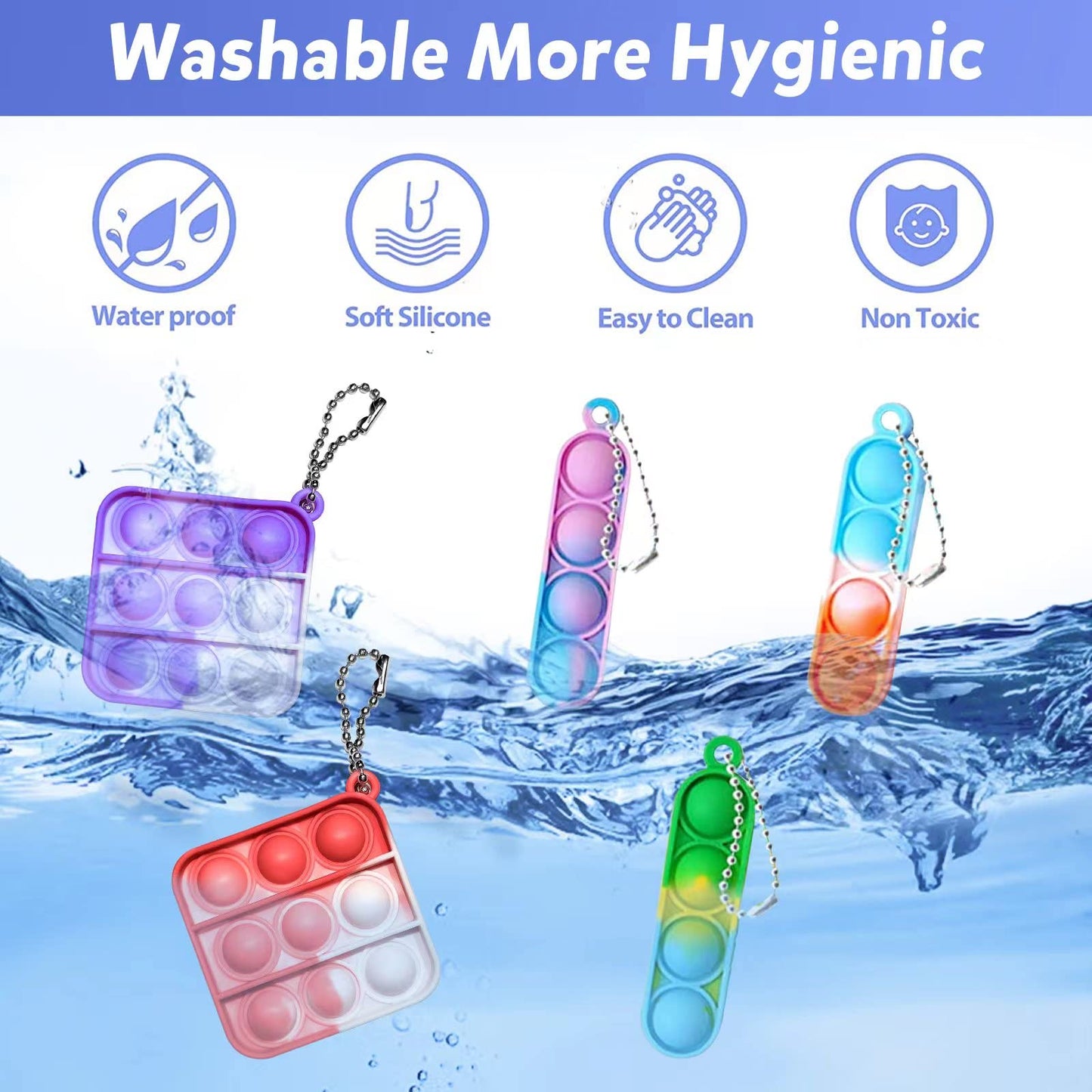 Amicbng 130 Pcs Pop Keychain Party Favors ,Mini Pop Keychain It Fidget Toy Bulk Stocking Pinata Stuffers Birthday Carnival Treas