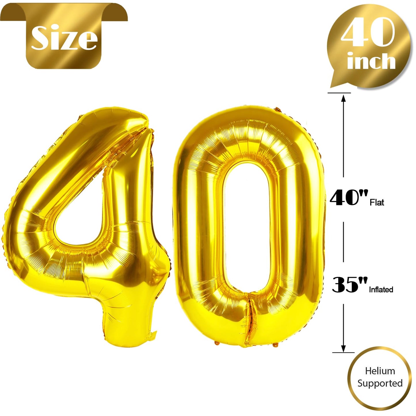 40 Balloon Number, Gold Number 40Th Birthday Balloons 40 Inch, 40 Years Old Gold Birthday Decorations For Men Women, 40Th Annive
