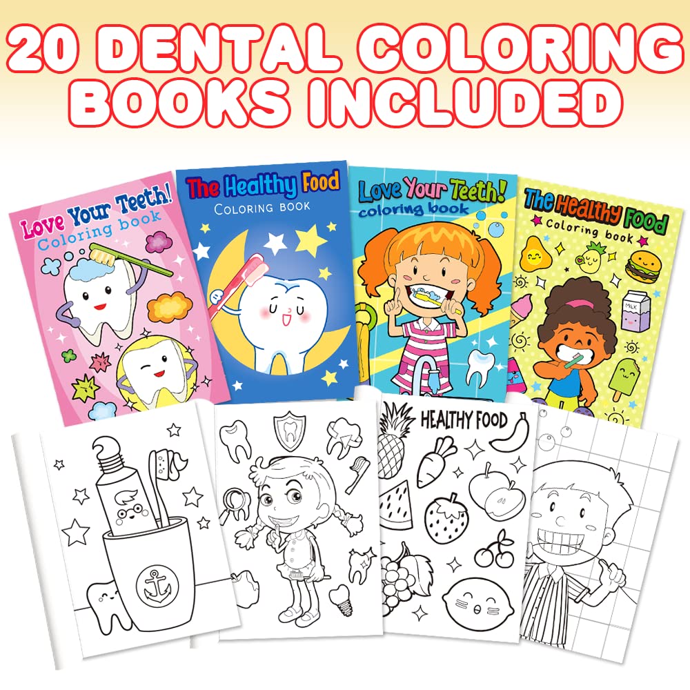 ArtCreativity Dental Coloring Books for Kids, Set of 20, 5 x 7 Inch Small Color Booklets, Dentist Office Giveaways, Favor Bag Fi