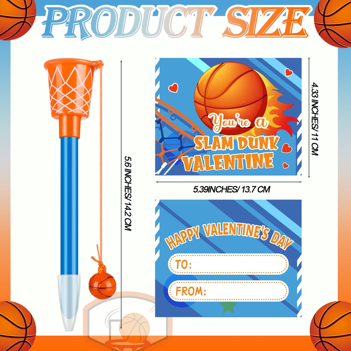 Skyygemm 30 Set Valentine'S Day Basketball Hoop Pens With Gift Card For Kid Valentine'S Day Classroom Exchange Gift School Sport