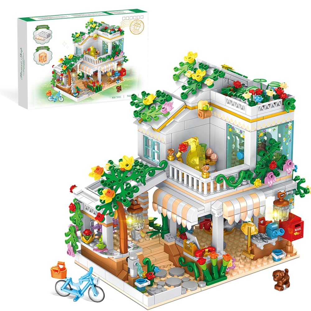 Jimujia Flower Shop Building Blocks Toy Set 742 Pieces Girl'S Favorite Flowers House Building Set Coffee Shop Gift For Kids Cons