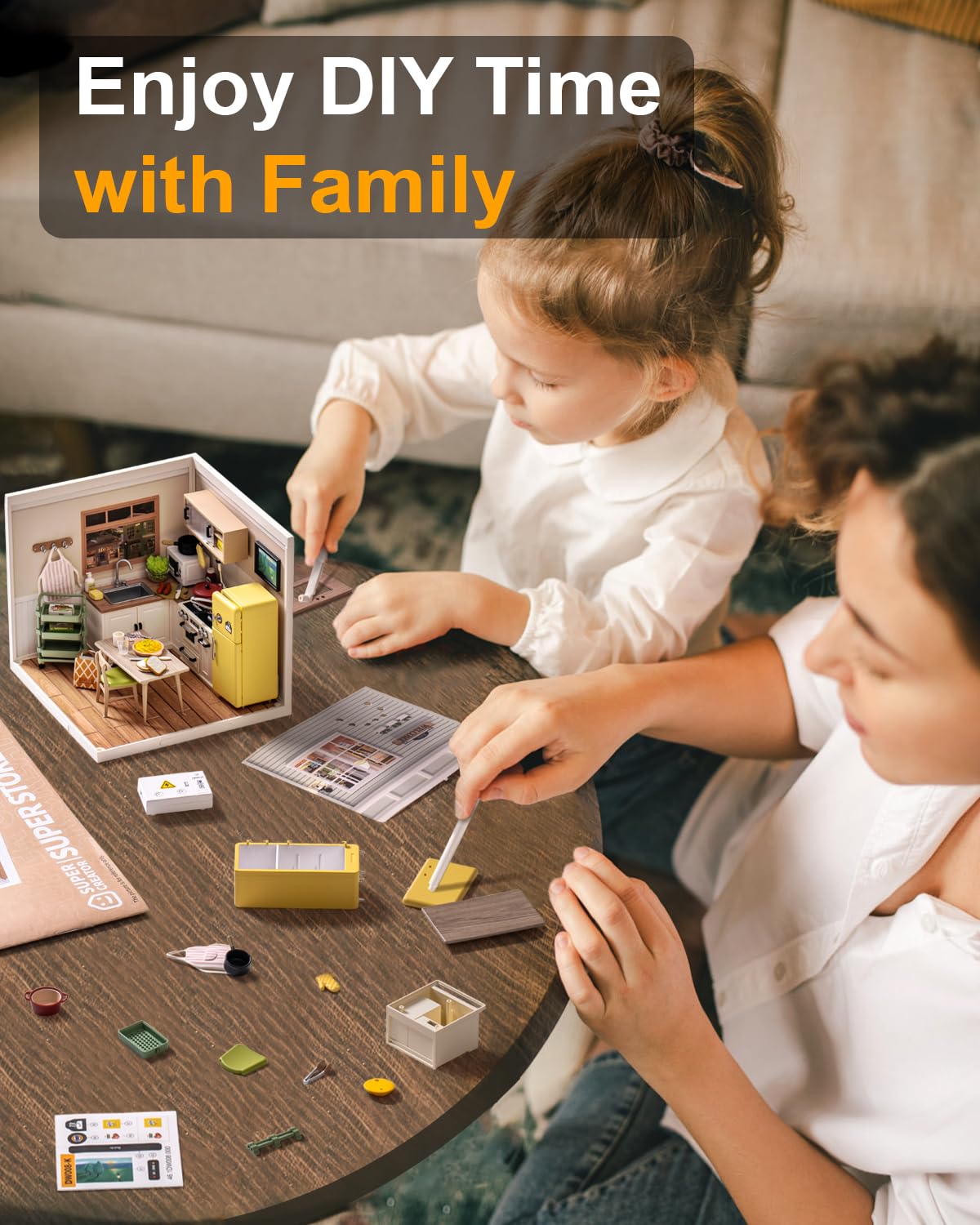 Rowood Miniature House Kit DIY Plastic Mini Dollhouse Kit to Build for mature-themeds mature-themed Craft Kits Teen Girl Gifts on Birthday Christmas-Happy Meals Kitchen