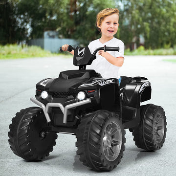 Olakids 12V Kids Ride On Atv, 4 Wheeler Electric Vehicle For Toddlers, Battery Powered Motorized Quad Toy Car For Boys Girls With Led Lights, Music, Horn, High Low Speed, Soft Start (Black)