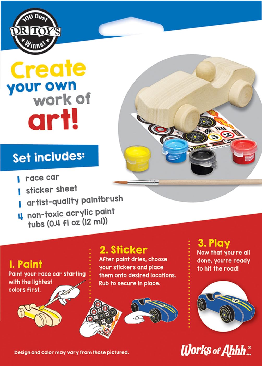 Works of Ahhh... Mini Craft Set - Race Car Build & Paint Family Craft Set