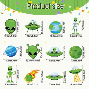 Capoda 54 Pcs Alien Decorations Hanging Swirls No DIY UFO Theme Party Ceiling Decorations Green Alien Outer Space Saucer Man Han