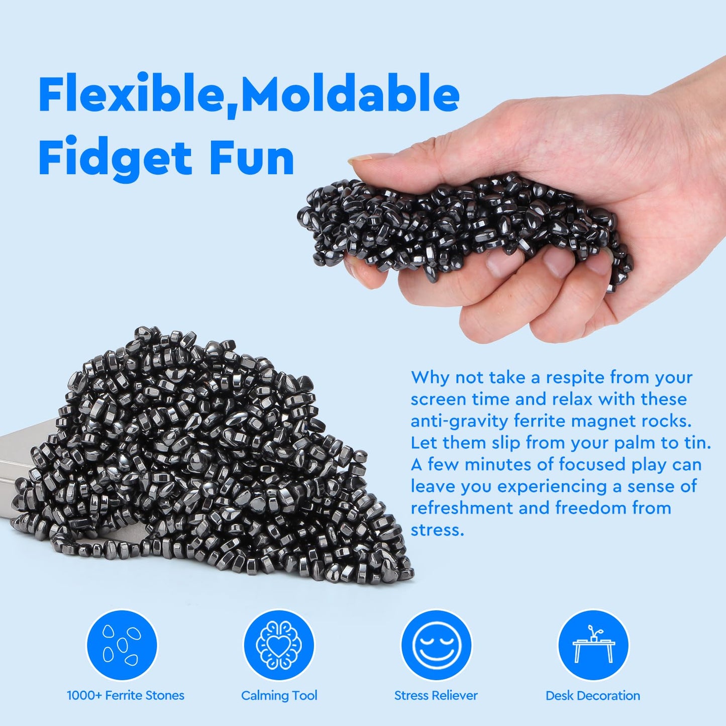 Gimobote Original 1000+ Ferrite Putty Black, Fidget Toy Ferrite Rocks For Stress Relief, Sensory Toy For Adults & Teens 14+, Fer