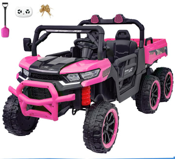 24V 2 Seater 6 Wheels Ride On Dump Truck With Electric Dump Bed, Electric Utv With Remote Control, Shovel, Pull Bow, Music Playe