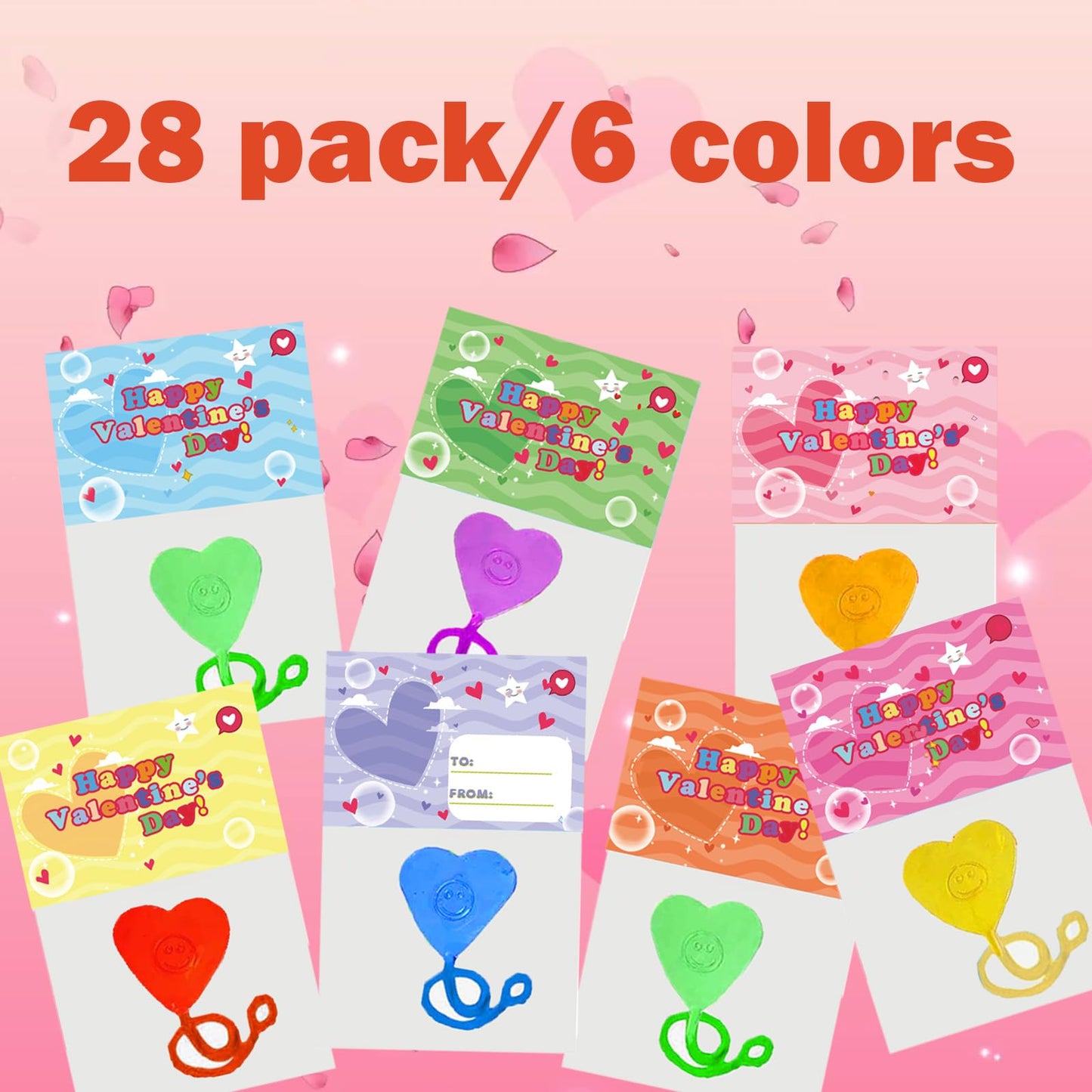 BEIGUO Valentines Day Cards for Kids,28 Pack Heart-Shaped Sticky Hands with Valentines Cards For Kids Valentines Party Favors C