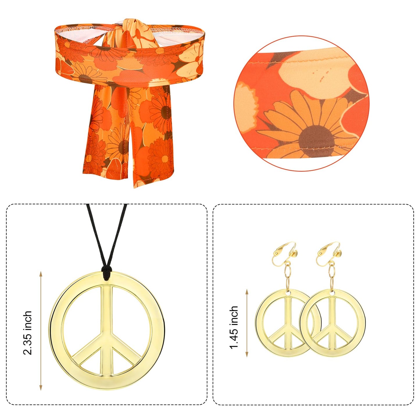 Haysandy Kids Hippie Costume Set 60S 70S Hippie Dress Peace Sign Party Accessories For Carnival Halloween Cosplay Party(Stylish