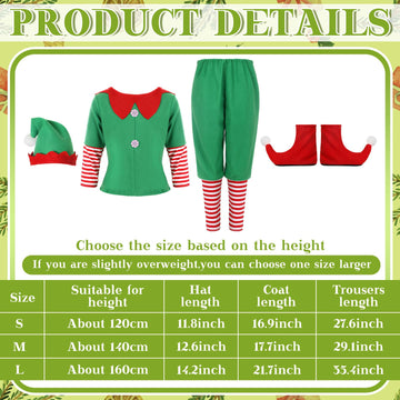 Geyoga Christmas Costumes Cute Outfits Include Hat Shoes And Other Accessories For Kids Cosplay(Green,Medium)