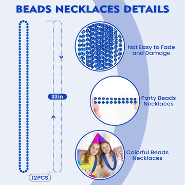 12 PCS Blue Bead Necklace, Blue Mardi Gras Beads Christmas Necklaces, 33'' 4th of July Patriotic Beads Necklaces, Parade Throw A