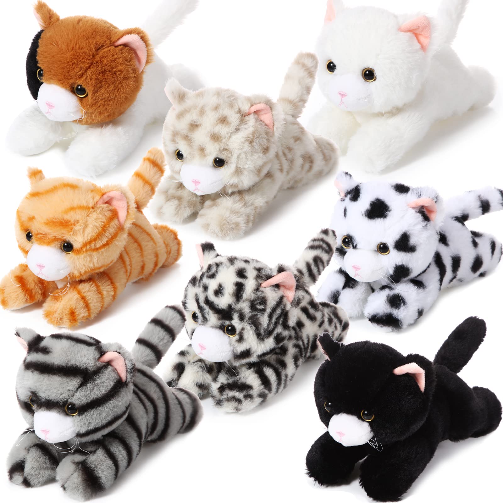 Libima 8 Pcs Cat Stuffed Animals Bulk 8 Inch Plush Kittens Cat Theme Party Favors Carnival Awards Birthday Party Gifts Assorted