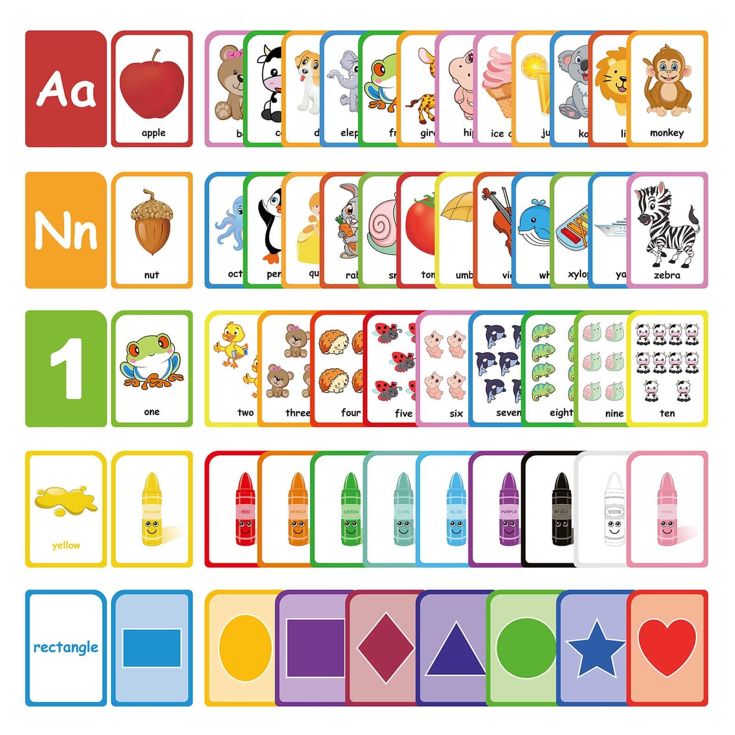 Zazzykid Flash Cards For Toddlers Learning: 54 Double Sides Flashcards For Alphabets, Numbers, Colors, Shapes - Educational Toys For Preschool