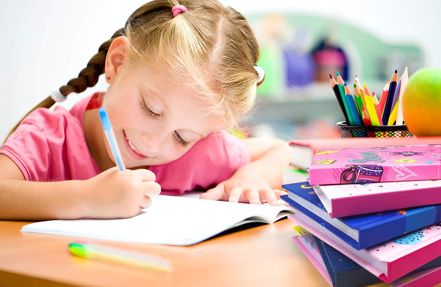 Ginmlyda Girls Diary With Lock For Kids, 7X5.25 Inches 160 Lined Pages Secret Pink Princess Notebook For Girls Journal With Lock For Kids Pre School Writing Drawing Cute Girls Gifts For Birthday