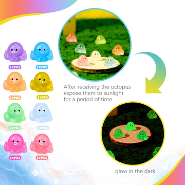 libfrnt 120 Pcs Luminous Mini Resin Octopus Figurines Tiny Octopus Glow in The Dark Cute Octopus Miniature Ornament Charms for A