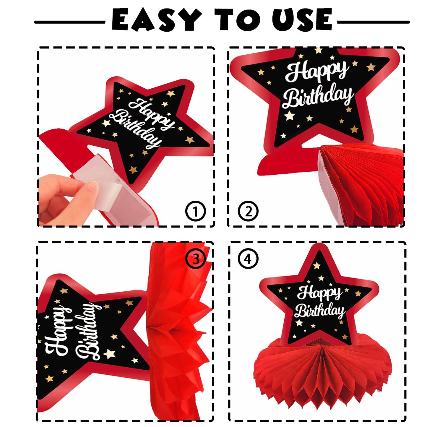 Happy 45th Birthday Red and Black Table Honeycomb Centerpieces Balloons Theme Decor Table Decorations Table Toppers for Girls Wo