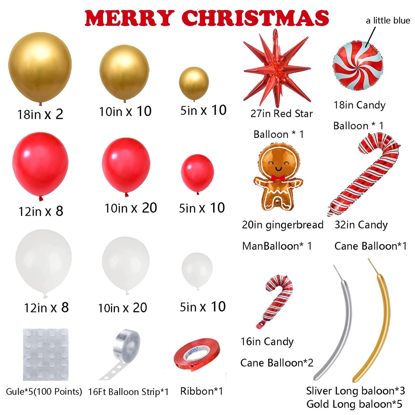 Christmas Balloon Garland Arch Kit Xmas Holiday Balloons With Red White Golden Balloons Candy Foil Balloons Candy Cane Balloons
