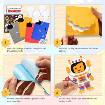 Vkpi 4 Pieces Eva Foam Art Crafts Gift Kit, Creative Make Your Own Spacemen, Cartoon Foam Paper Craft Projects For Kids Ages 4+