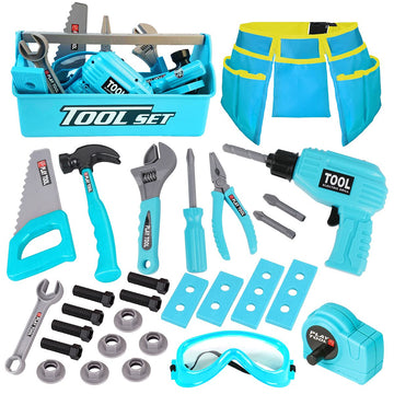 LOYO Kids Tool Set - Pretend Play Construction Toy with Tool Box Kids Tool Belt Electronic Toy Drill Construction Accessories Gi